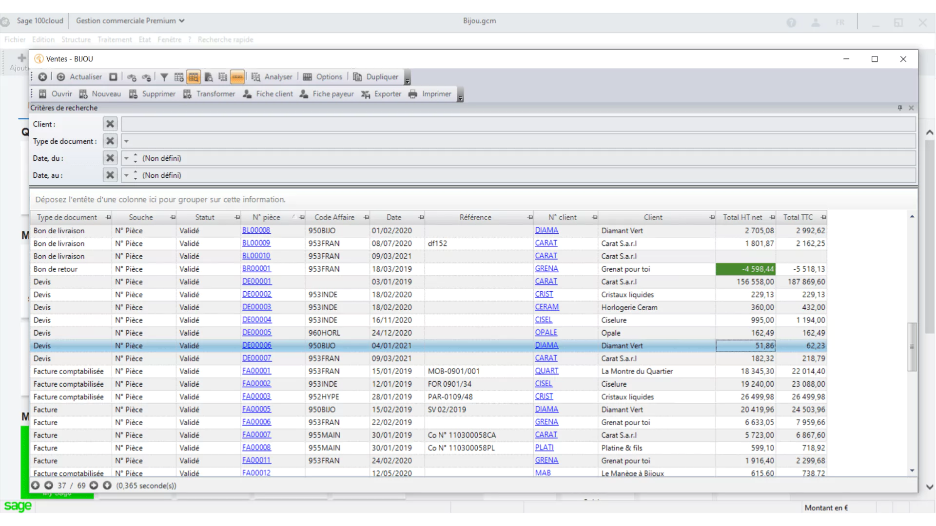 tableau des ventes LR sage 100 Gestion commerciale