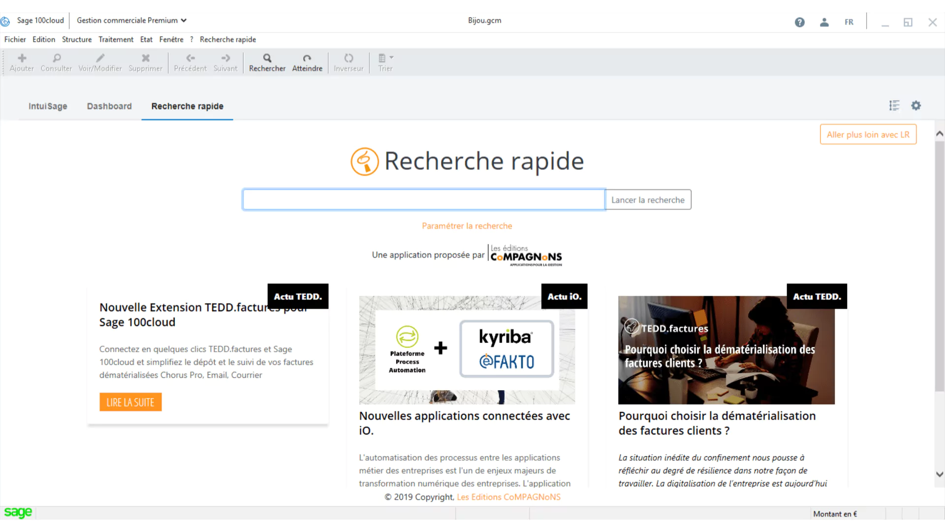 Barre de recherche LR Sage 100 Gestion commerciale